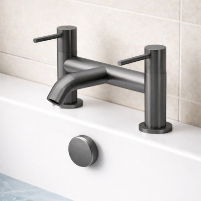 Plum&clay Emilia Gun Grey Round Deck-Mounted Bath Filler Tap from B&Q