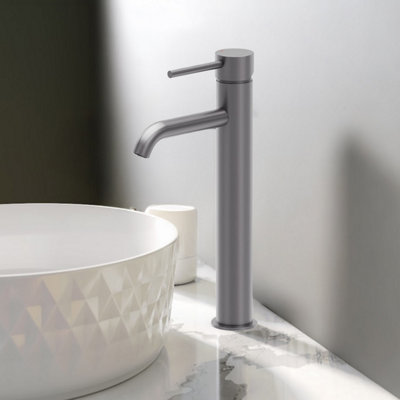 Plum&clay Emilia Gun Grey Round Deck-Mounted Tall Basin Mono Mixer Tap from B&Q