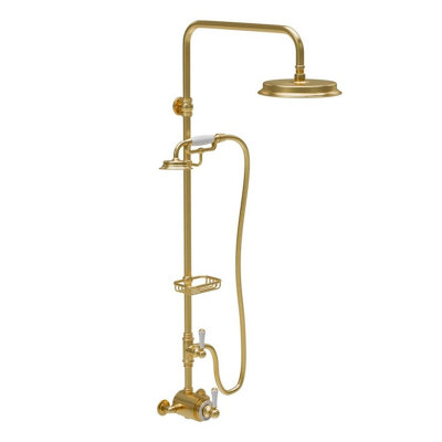 Plum&clay Ashford Gold Traditional Round Exposed Thermostatic Mixer Shower Set With Fixed Head & Handset from B&Q