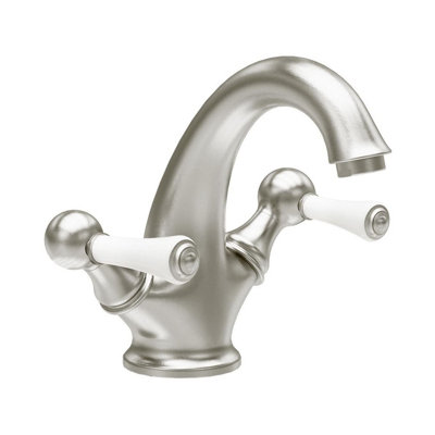 Plum&clay Ashford Nickel Traditional Deck-Mounted Bathroom Basin Mono Mixer Tap With Waste from B&Q