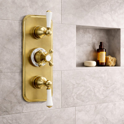 Plum&clay Ashford Gold Traditional Concealed Triple Thermostatic Shower Valve With Diverter & Three Outlets from B&Q