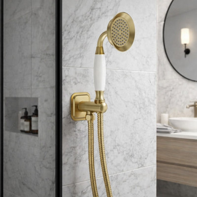 Plum&clay Ashford Gold Traditional Round Single Function Shower Handset With Holder from B&Q