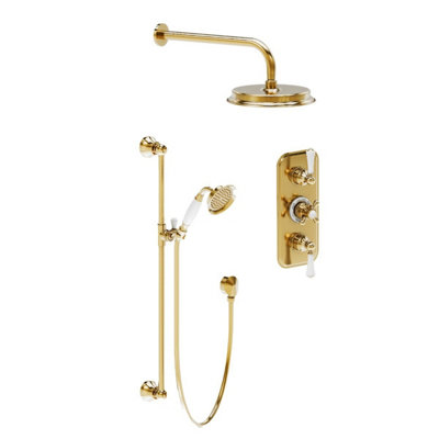 Plum&clay Ashford Gold Traditional Round Concealed Thermostatic Mixer Shower Set With Fixed Head & Handset from B&Q
