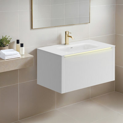 Plum&clay Zion Fluted White Wall Hung Drawer Vanity Unit & Basin Set (W)800mm from B&Q