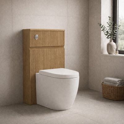 Plum&clay Harper Ribbed Oak Wood Back To Wall Toilet Wc Unit from B&Q