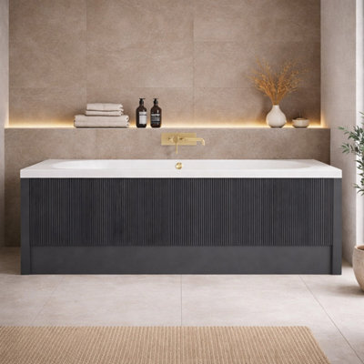 Plum&clay Harper Ribbed Grey Front Bath Panel 1800mm Matt Finish Adjustable 480-660mm from B&Q