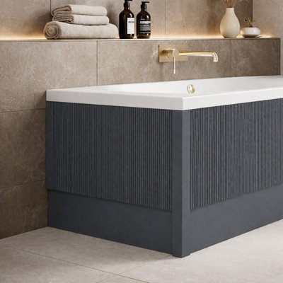 Plum&clay Harper Ribbed Grey End Bath Panel 800mm Matt Finish Adjustable 480-660mm (Includes Corner Post) from B&Q