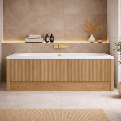 Plum&clay Harper Ribbed Oak Effect Front Bath Panel 1800mm Adjustable 480-660mm from B&Q