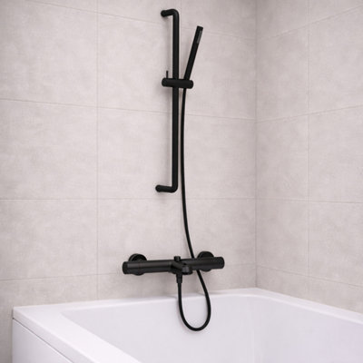 Plum&clay Emilia Matt Black Bath Shower Mixer Tap With Shower Slide Rail Kit & Handset from B&Q