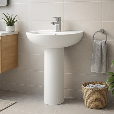 Plum&clay Herald Round 1 Tap Hole Basin & Pedestal Bathroom Sink from B&Q