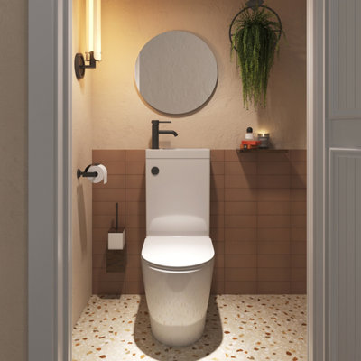 Plum&clay Liora 2 In 1 Close Coupled Rimless Toilet With Basin Inc. Gun Grey Flush Button from B&Q