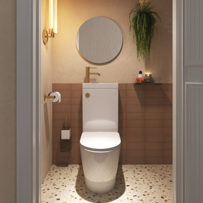 Plum&clay Liora 2 In 1 Close Coupled Rimless Toilet With Basin Inc. Gold Flush Button from B&Q