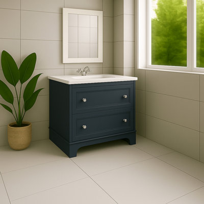 Plum&clay Beckett Dark Grey Floor Standing Traditional Bathroom Vanity Unit With White Worktop & Ceramic Basin (W)650mm (H)850mm from B&Q