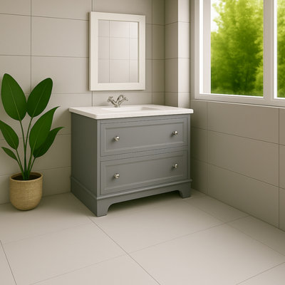 Plum&clay Beckett Light Grey Floor Standing Traditional Bathroom Vanity Unit With White Worktop & Ceramic Basin (W)800mm (H)850mm from B&Q