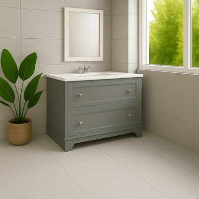 Plum&clay Beckett Light Grey Floor Standing Traditional Bathroom Vanity Unit With White Worktop & Ceramic Basin (W)1000mm (H)850mm from B&Q