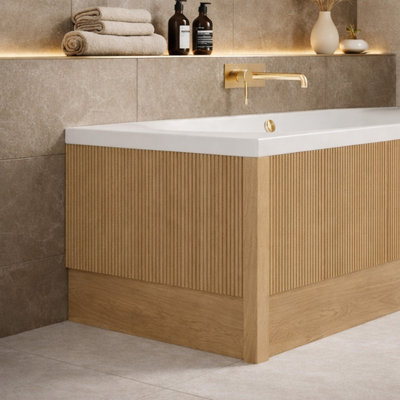 Plum&clay Harper Ribbed Oak Effect End Bath Panel 800mm Adjustable 480-660mm (Includes Corner Post) from B&Q
