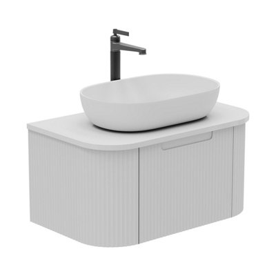 B&Q -  Solara Fluted White Wall Hung Drawer Vanity Unit With White Worktop (W)750mm