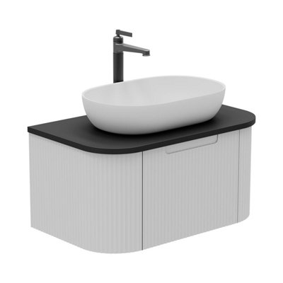 B&Q -  Solara Fluted White Wall Hung Drawer Vanity Unit With Black Worktop (W)750mm
