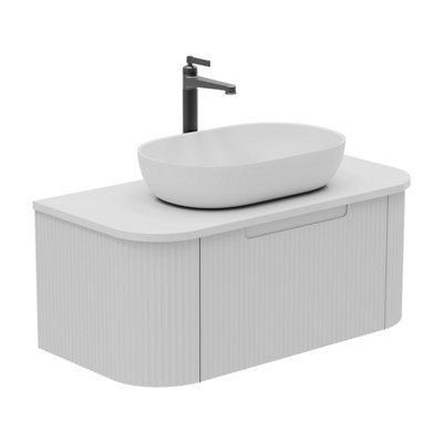 B&Q -  Solara Fluted White Wall Hung Drawer Vanity Unit With White Worktop (W)900mm