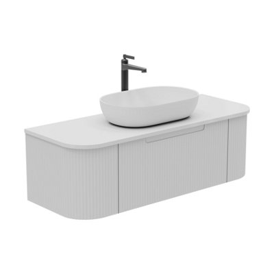 B&Q -  Solara Fluted White Wall Hung Drawer Vanity Unit With White Worktop (W)1200mm
