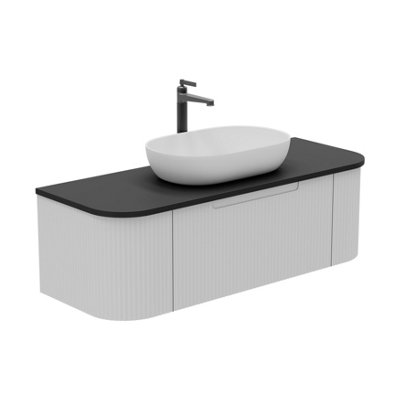 B&Q -  Solara Fluted White Wall Hung Drawer Vanity Unit With Black Worktop (W)1200mm