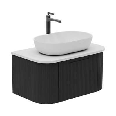 B&Q -  Solara Fluted Black Wall Hung Drawer Vanity Unit With White Worktop (W)750mm