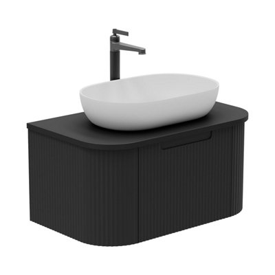 B&Q -  Solara Fluted Black Wall Hung Drawer Vanity Unit With Black Worktop (W)750mm