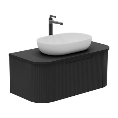 B&Q -  Solara Fluted Black Wall Hung Drawer Vanity Unit With Black Worktop (W)900mm
