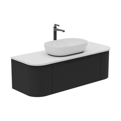B&Q -  Solara Fluted Black Wall Hung Drawer Vanity Unit With White Worktop (W)1200mm