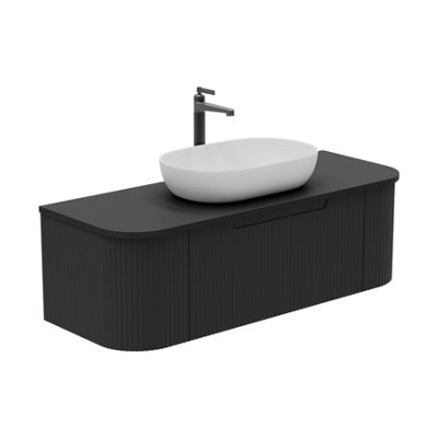 B&Q -  Solara Fluted Black Wall Hung Drawer Vanity Unit With Black Worktop (W)1200mm