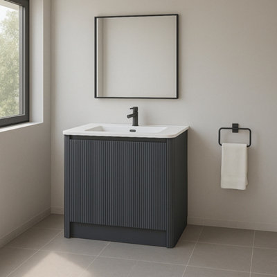Plum&clay Isla Ribbed Fluted Grey Freestanding Bathroom Vanity Unit & White Basin Set (W)800mm from B&Q