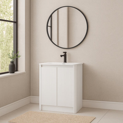 Plum&clay Isla Ribbed Fluted White Freestanding Bathroom Vanity Unit & White Basin Set (W)800mm from B&Q