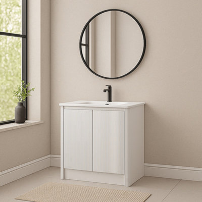 Plum&clay Isla Ribbed Fluted White Freestanding Bathroom Vanity Unit & White Basin Set (W)1000mm from B&Q