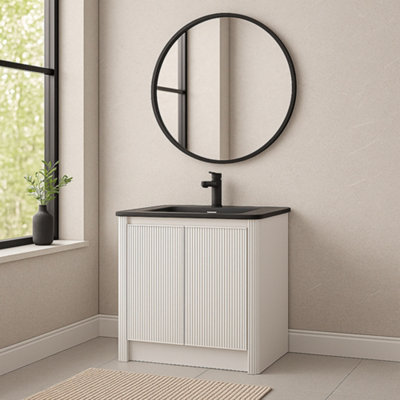 Plum&clay Isla Ribbed Fluted White Freestanding Bathroom Vanity Unit & Black Basin Set (W)800mm from B&Q