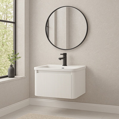 Plum&clay Isla Ribbed Fluted White Wall Hung Drawer Vanity Unit & White Basin Set (W)600mm from B&Q
