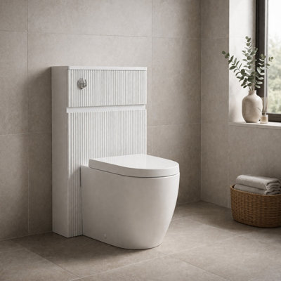 Plum&clay Harper Ribbed White Back To Wall Toilet Wc Unit With Cistern & Chrome Flush Button from B&Q