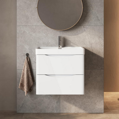 Plum&clay Eden Gloss White Wall Hung Vanity Unit With Resin Basin (W)600mm from B&Q