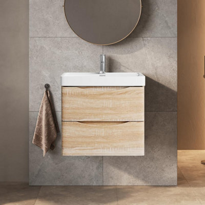 Plum&clay Eden Light Oak Wall Hung Vanity Unit With Resin Basin (W)600mm from B&Q
