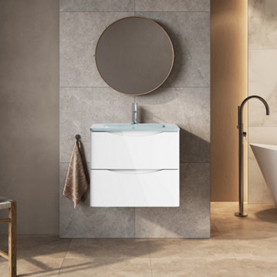 Plum&clay Eden Gloss White Wall Hung Vanity Unit With White Glass Basin (W)600mm from B&Q