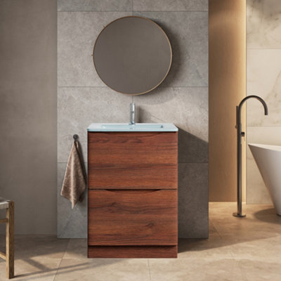 Plum&clay Eden Redwood Floorstanding Vanity Unit With White Glass Basin (W)600mm from B&Q