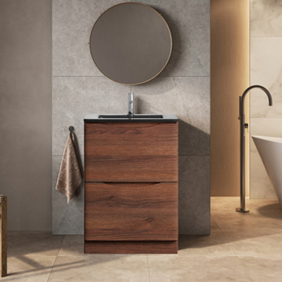 Plum&clay Eden Redwood Floorstanding Vanity Unit With Grey Glass Basin (W)600mm from B&Q