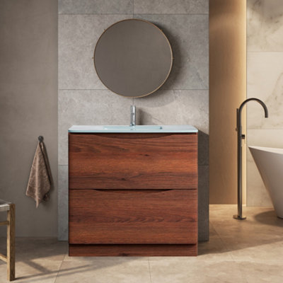 Plum&clay Eden Redwood Floorstanding Vanity Unit With White Glass Basin (W)900mm from B&Q