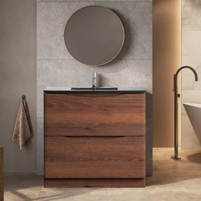 Plum&clay Eden Redwood Floorstanding Vanity Unit With Grey Glass Basin (W)900mm from B&Q