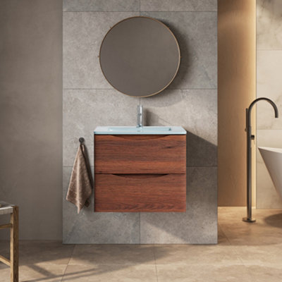 Plum&clay Eden Redwood Wall Hung Vanity Unit With White Glass Basin (W)600mm from B&Q