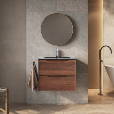 Plum&clay Eden Redwood Wall Hung Vanity Unit With Grey Glass Basin (W)600mm from B&Q