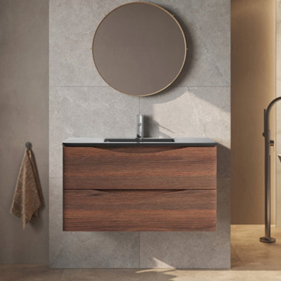 Plum&clay Eden Redwood Wall Hung Vanity Unit With Grey Glass Basin (W)900mm from B&Q