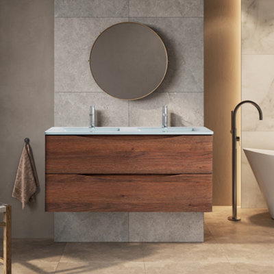 Plum&clay Eden Redwood Wall Hung Vanity Unit With White Glass Basin (W)1200mm from B&Q