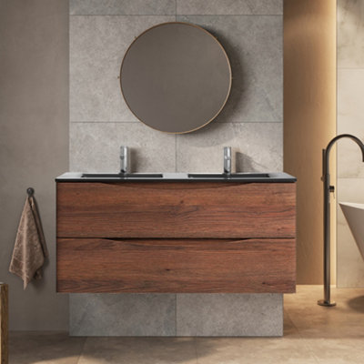 Plum&clay Eden Redwood Wall Hung Vanity Unit With Grey Glass Basin (W)1200mm from B&Q