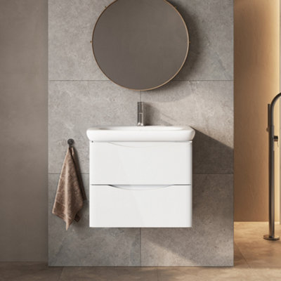 Plum&clay Eden Gloss White Wall Hung Vanity Unit With Round Resin Basin (W)640mm from B&Q