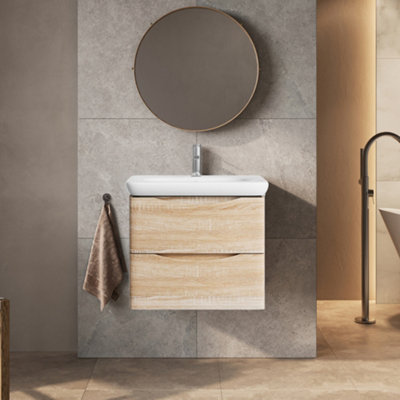 Plum&clay Eden Light Oak Wall Hung Vanity Unit With Round Resin Basin (W)640mm from B&Q